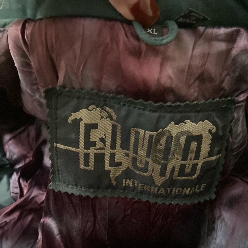 Fluid Internationale~Men’s~Vtg.~Dark Green~Genuine Leather~Bomber Jacket~Size XL - Picture 2 of 16